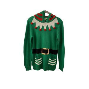 Miami woman’s Christmas elf ugly Christmas sweater long hood size large